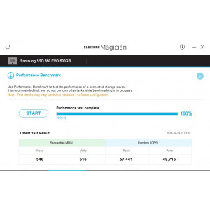 Testul de Benchmark facut cu Samsung Magician.