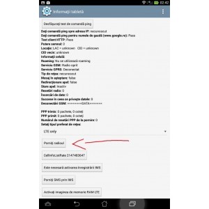 *#*#4636#*#* - Informatii tableta - Opriti radioul/Porniti radioul