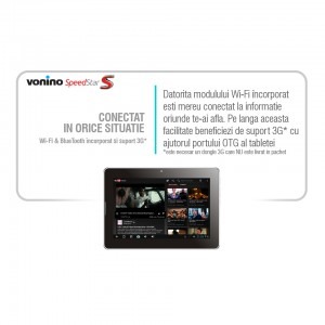 Vonino SpeedStar S, 7 inch IPS MultiTouch, Cortex A9 1.6GHz Dual-Core, 1GB RAM, 16GB flash, Wi-Fi, Bluetooth, Android 4.1.1, negru + cablu OTG + casti