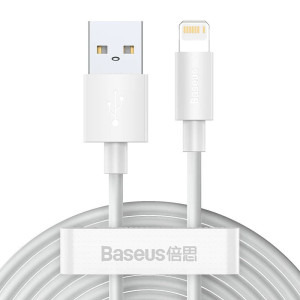 Baseus Simple Wisdom, USB Male la Lightning Male, 1.5 m, White, 2buc
