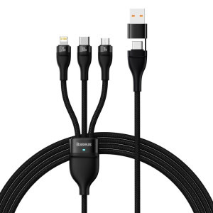 Baseus Flash Series II, USB Male la microUSB Male, USB-C Male, Lightning Male, 100W, 1.2 m, Black