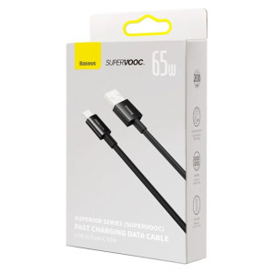 Baseus Superior, USB Male la USB-C Male, 65W, 1 m, Black