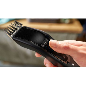 Philips Philips Seria 5000 HC5632/15, Tehnologie Trim-n-Flow Pro, Cap de tuns metalic, Lame otel inoxidabil, 90 min utilizare fara fir, 28 setari lungime, Mod Turbo, Husa de transport, Negru