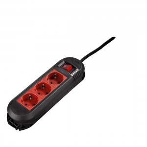 Priza/prelungitor Hama Multipriza, protectie copii, 1.5m, Negru-Rosu