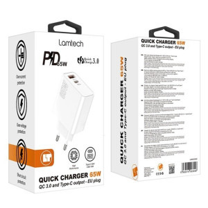 Lamtech 1x USB, 1x USB-C, Quick Charge 65W, White