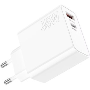 Incarcator retea Lamtech LAM023541, 1x USB, 1x USB-C, Quick Charge 3.0, Power Delivery, 45W, White
