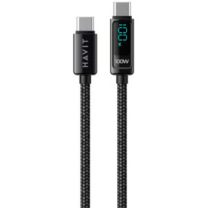 Cablu de date / adaptor Havit CB6247, USB-C Male la USB-C Male, 100 W, 2 m, Black