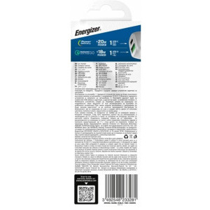 Energizer D38BK, 1x USB-C, 1x USB, 38W, Black, Quick Charge 3.0
