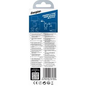 Energizer USB Male la USB-C Male, braided nylon, 2 m, Silver