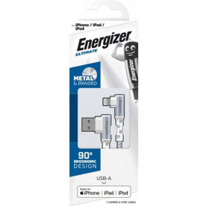 Energizer USB Male la Lightning Male, conector 90 grade, 2 m, White