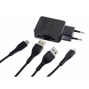Energizer AC2BEULCMM, 2x USB, 2.4A, cablu USB-C, microUSB