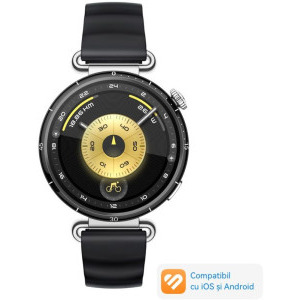 Huawei Watch GT 6, 41mm, Black Stainless Steel, curea Black Fluoroelastomer