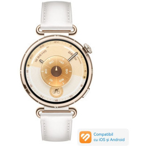 Huawei Watch GT 6, 41mm, Gold Stainless Steel, curea White Composite Leather