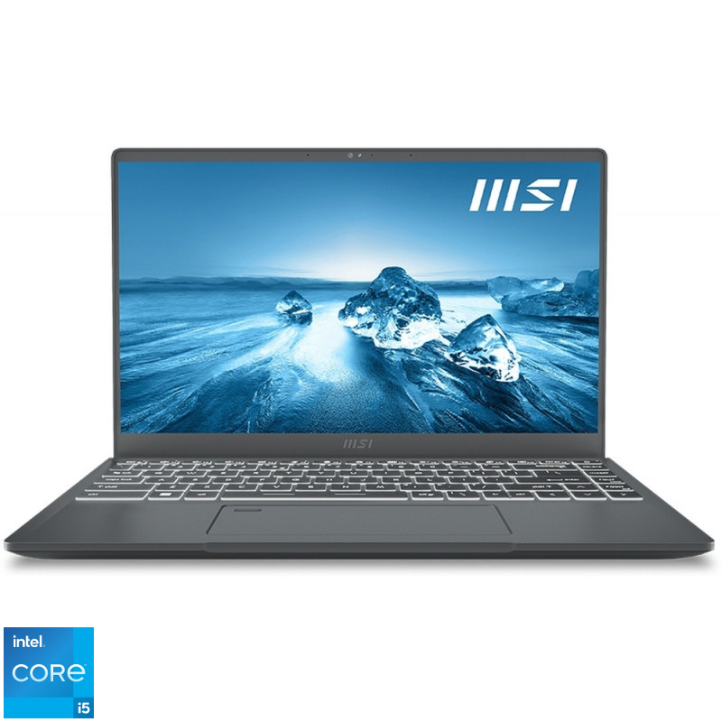 Laptop MSI 14'' Prestige 14 A12SC, FHD, Procesor Intel® Core™ i5-1240P (12M Cache, up to 4.40 GHz), 8GB DDR4, 512GB SSD, GeForce GTX 1650 4GB, No OS, Grey