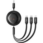 Cablu de date / adaptor Baseus Free2Draw, USB Male la USB-C Male & MicroUSB Male & Lightning Male, 100 W, Retractabil, 1.1 m, Black