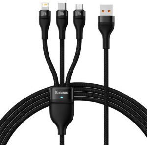 Cablu de date / adaptor Baseus Flash, USB Male la USB-C Male & MicroUSB Male & Lightning Male, 100 W, 1.2 m, Negru