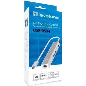 LevelOne 1x USB-C Male - 1x RJ45 Female + 3x USB 3.0 Female, Argintiu