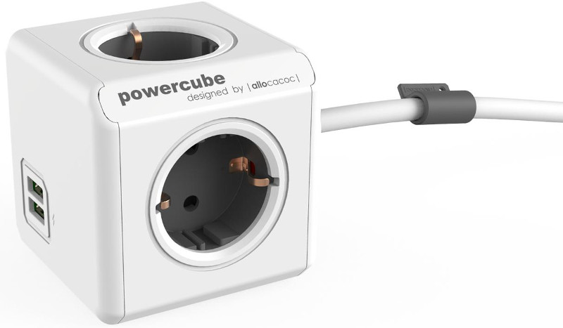 Priza/prelungitor Allocacoc PowerCube Extended 1.5m, 2x USB, 4x Schuko, Grey