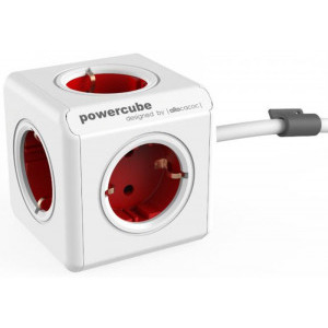 Allocacoc PowerCube Extended 3m, 5x Schuko, Red