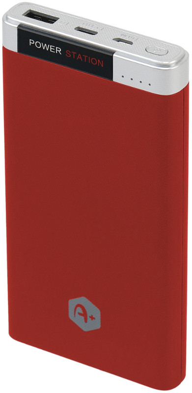 Baterie externa A+ 10000 mAh, 1x USB, 1x USB-C, Red