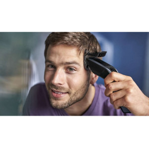 Philips Seria 3000 HC3530/15  cu Tehnologie DualCut, pieptene ajustabil, 0.5-23mm, 13 trepte, 75 min, Negru/Gri