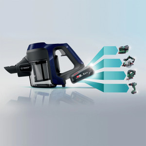 Bosch vertical cu acumulator BBS611MAT Seria 6, 18V, autonomie 30 min, 0.3 L,85 dB, Albastru