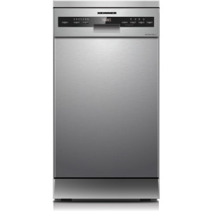 Masina de spalat vase Heinner HDW-FSM45710AXD+++, Slim, 10 seturi, 7 programe, Clasa D, Dual Zone, Flexible Space, AquaStop, Deschidere automata usa, 45 cm, Argintiu