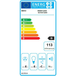 Beko traditionala HNS61320X, Capacitate de absorbtie 380 m3/h, 3 trepte de putere, 60 cm, Clasa D, Negru/Inox
