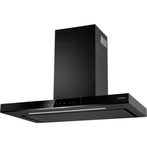 Hota Turbionaire decorativa TEV90WB, Putere de absorbtie 800 m3/h, Senzor temperatura, Aspiratie perimetrala, Iluminare LED, Clasa A++, 90 cm, Negru
