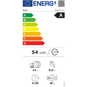 Bosch SMS6ECC12E, 14 seturi, 8 programe, Clasa A, EcoSilence Drive, ExtraDry, Max Flex, VarioDrawer, RackMatic, AquaStop, AquaSensor, Home Connect, 60 cm, Inox negru