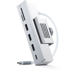 Hub USB Satechi USB-C Clamp Hub pentru iMac 24 inch (2021), 3x USB 3.0, 1x USB-C, 5Gb/s, Silver