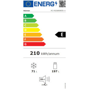 Heinner HC-HS268SWDE++, 268 L, Clasa E, Control mecanic, Dozator apa, 180 cm, Argintiu