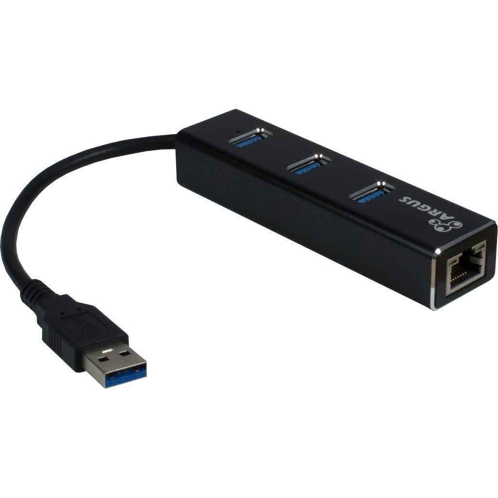 Hub USB Inter-Tech IT-310, 3 porturi, USB 3.0 + RJ-45, Negru
