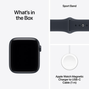 Apple Watch SE 3 (2025), GPS, 44mm Aluminium Midnight cu Navy Blue Sport Band - S/M