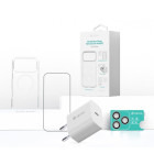 Incarcator retea Devia Set 4 in 1 pentru iPhone 17 Pro Max Incarcator retea GaN PD 30W + husa silicon Magsafe + folie sticla Military-Grade cu aplicator + folie sticla camera