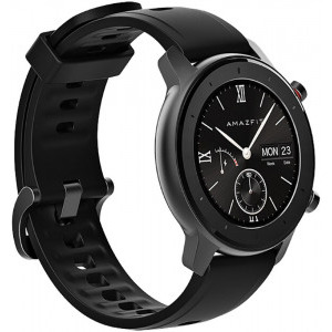 Amazfit GTR 42mm, aluminiu negru, curea silicon negru, Bluetooth, GPS si senzor PPG, autonomie pana la 12 de zile