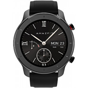 Amazfit GTR 42mm, aluminiu negru, curea silicon negru, Bluetooth, GPS si senzor PPG, autonomie pana la 12 de zile