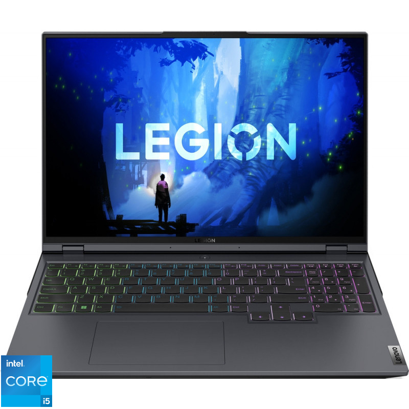 Laptop Lenovo Gaming 16'' Legion 5 Pro 16IAH7H, WQXGA IPS 165Hz G-Sync, Procesor Intel® Core™ i5-12500H (18M Cache, up to 4.50 GHz), 16GB DDR5, 512GB SSD, GeForce RTX 3060 6GB, No OS, Storm Grey