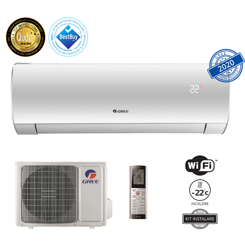 Aer conditionat Gree Fairy LCLH GWH12ACC-K6DNA1D Model 2020, 12000 BTU, A++/A+, Wi-Fi, Inverter + Generator Cold Plasma, Kit instalare inclus