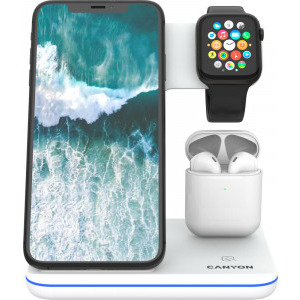 Canyon 3-in-1 Wireless Qi Fast charge 15W, White