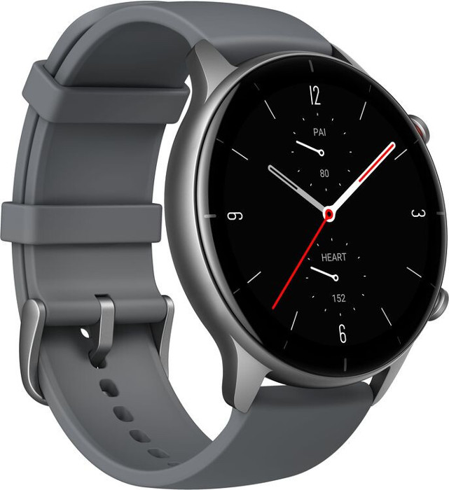 SmartWatch Amazfit GTR 2E, aluminiu argintiu, curea silicon gri, Bluetooth, GPS si senzor HR