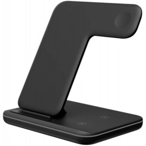 3-in-1 Wireless Qi Fast Charger 15W, Black, incarca simultan telefonul mobil, ceasul smart si castile