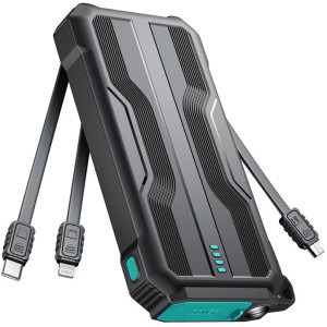 Joyroom 10000 mAh, 1x USB, 1x USB-C, Cablu USB-C & microUSB & Lightning integrat, Black