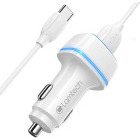 Incarcator auto Lamtech 2x USB, White + cablu USB-C