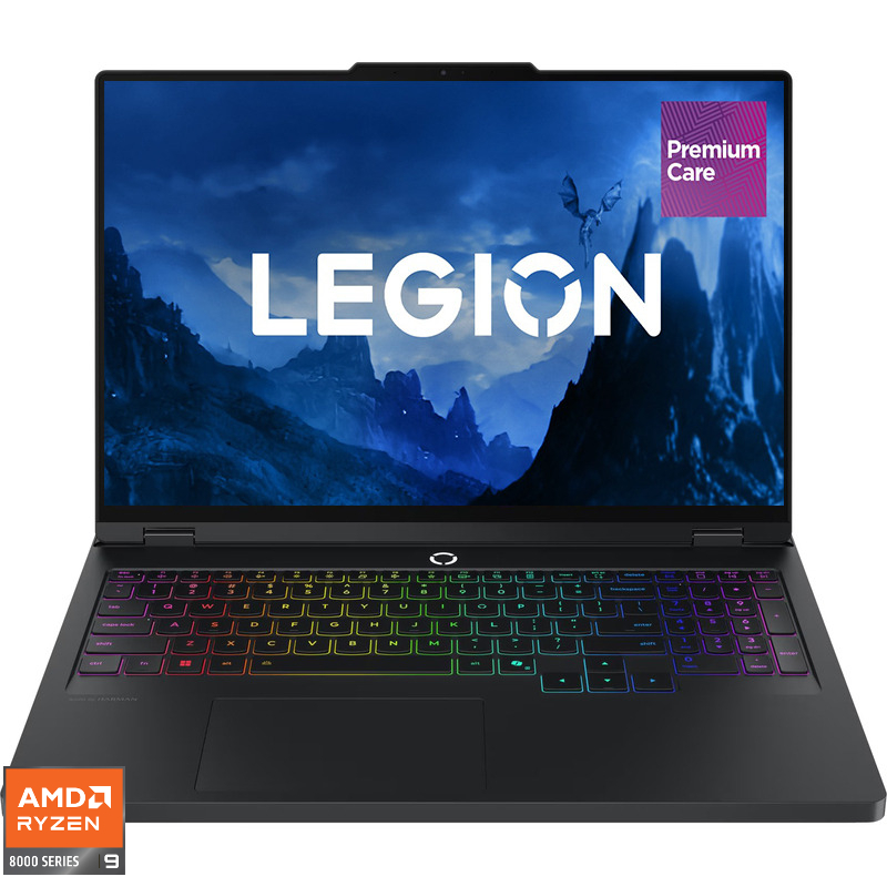 Laptop Lenovo Gaming 16'' Legion Pro 5 16ADR10, WQXGA IPS 240Hz, Procesor AMD Ryzen™ 9 8945HX (64M Cache, up to 5.40 GHz), 32GB DDR5, 1TB SSD, GeForce RTX 5070 8GB, No OS, Eclipse Black, 3Yr Onsite Premium Care