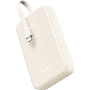 Baterie externa Ugreen PB521, 20000 mAh, 1x USB, 1x USB-C, 30 W, Display, Cablu USB-C integrat, White