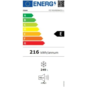 Fram FCF-M249DINVCE++, 249 L, Clasa E, Inverter, Sistem convertibil racire / congelare, Control electronic, Alb