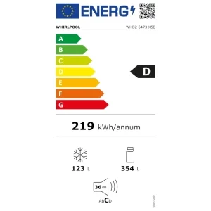 Whirlpool WHD2 6473 X5E, 477 L, Clasa D, Dual No Frost, Inverter, 6th Sense, SpaceManagement, Control electronic, 186 cm, Negru