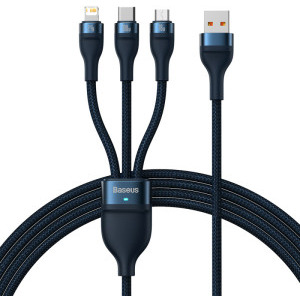 Baseus Flash Series 2, USB Male la USB-C Male & MicroUSB Male & Lightning Male, 100 W, 1.2 m, Blue
