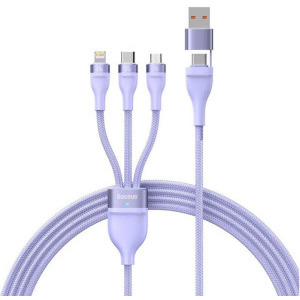 Baseus Flash Series 2, USB-C Male la USB-C Male & MicroUSB Male & Lightning Male, 100 W, 1.5 m, Violet